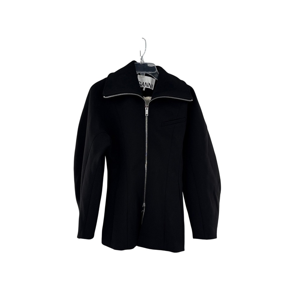 Ganni Black Bonded Crepe Curve Sleeve Jacket Wolmens Size 32